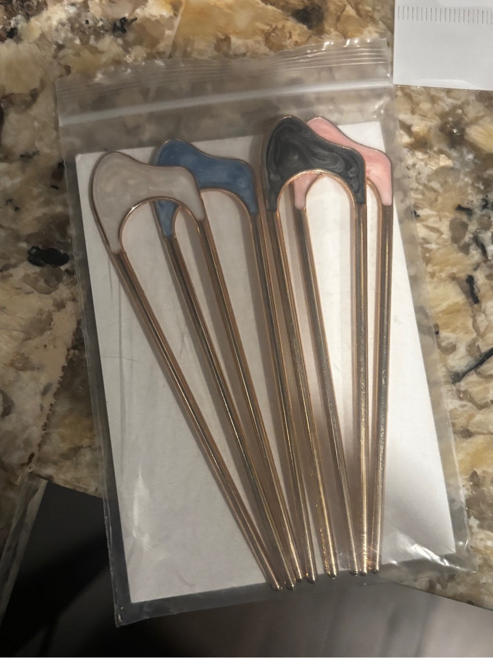 Set of 4 Gold Metal French Hair Pins with Pastel Enamel Tips